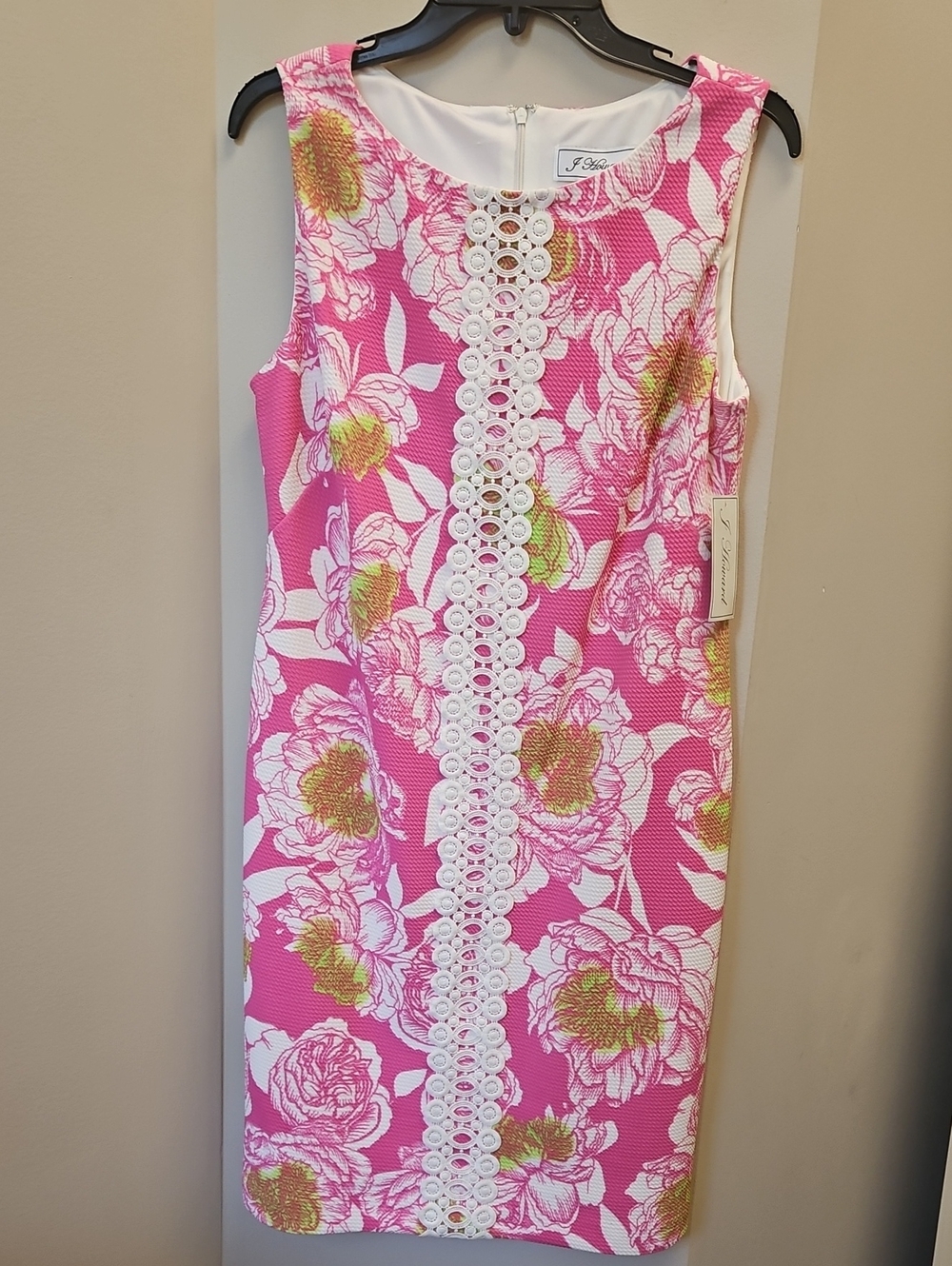 NWT J. Howard Sleeveless Pink Floral Sheath Dress with Lace Trim